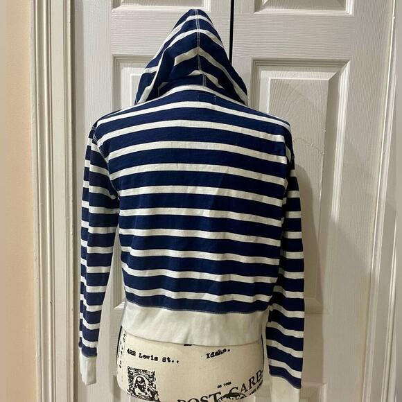 J.CREW HOODIE CROPPED 100% COTTON NAVY/IVORY SZ XS NAUTICAL SAILOR CORE - Picture 8 of 11